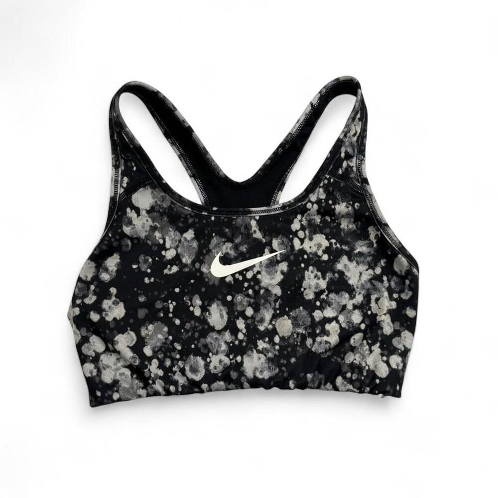 Nike Women’s Black White Splatter Print Sports Bra Size M Racerback Activewear